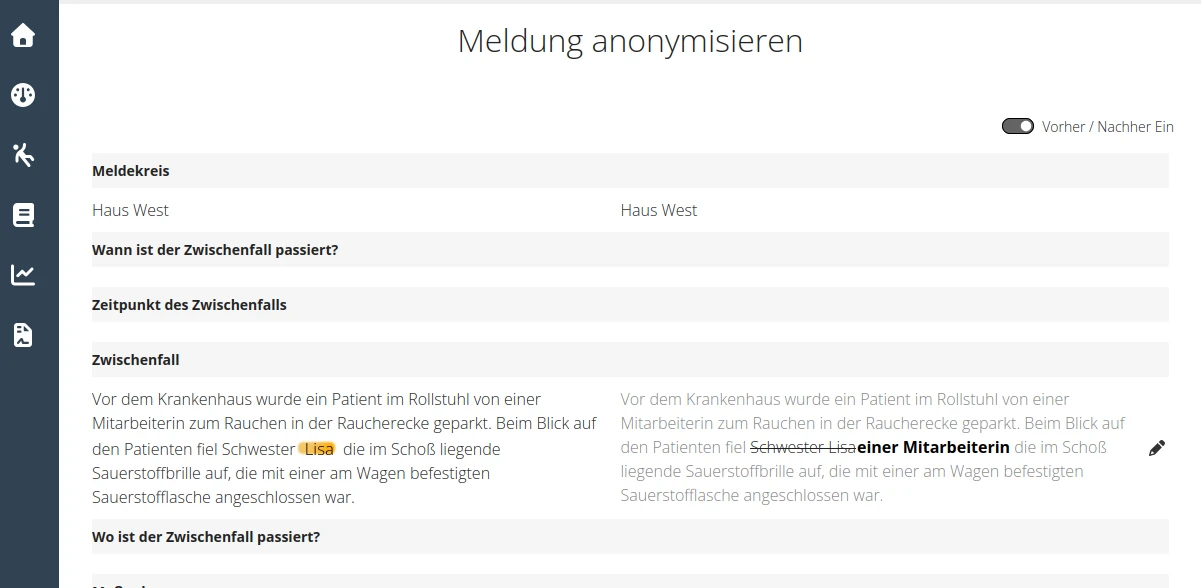 Screenshot - Anonymisierung Meldung