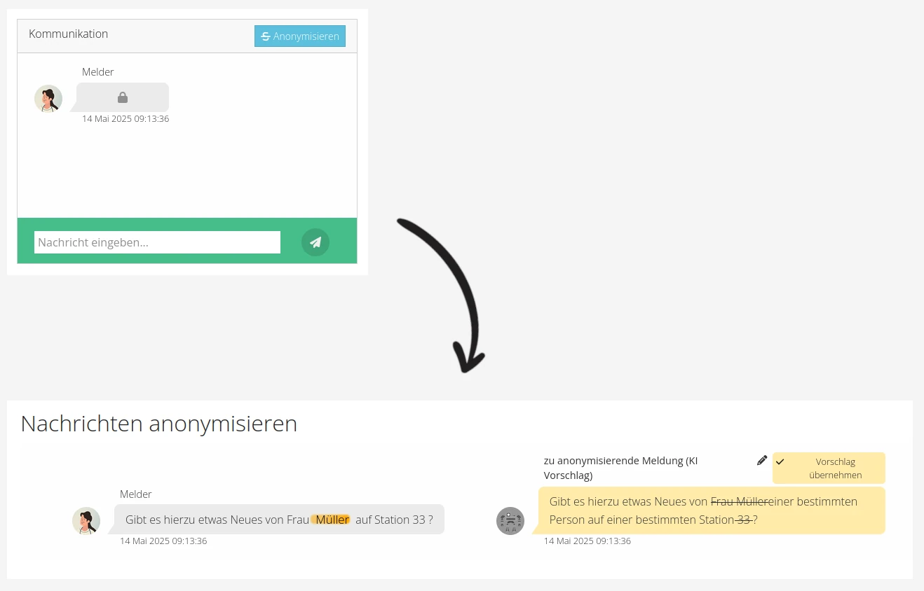 Screenshot - Anonymisierung Nachricht